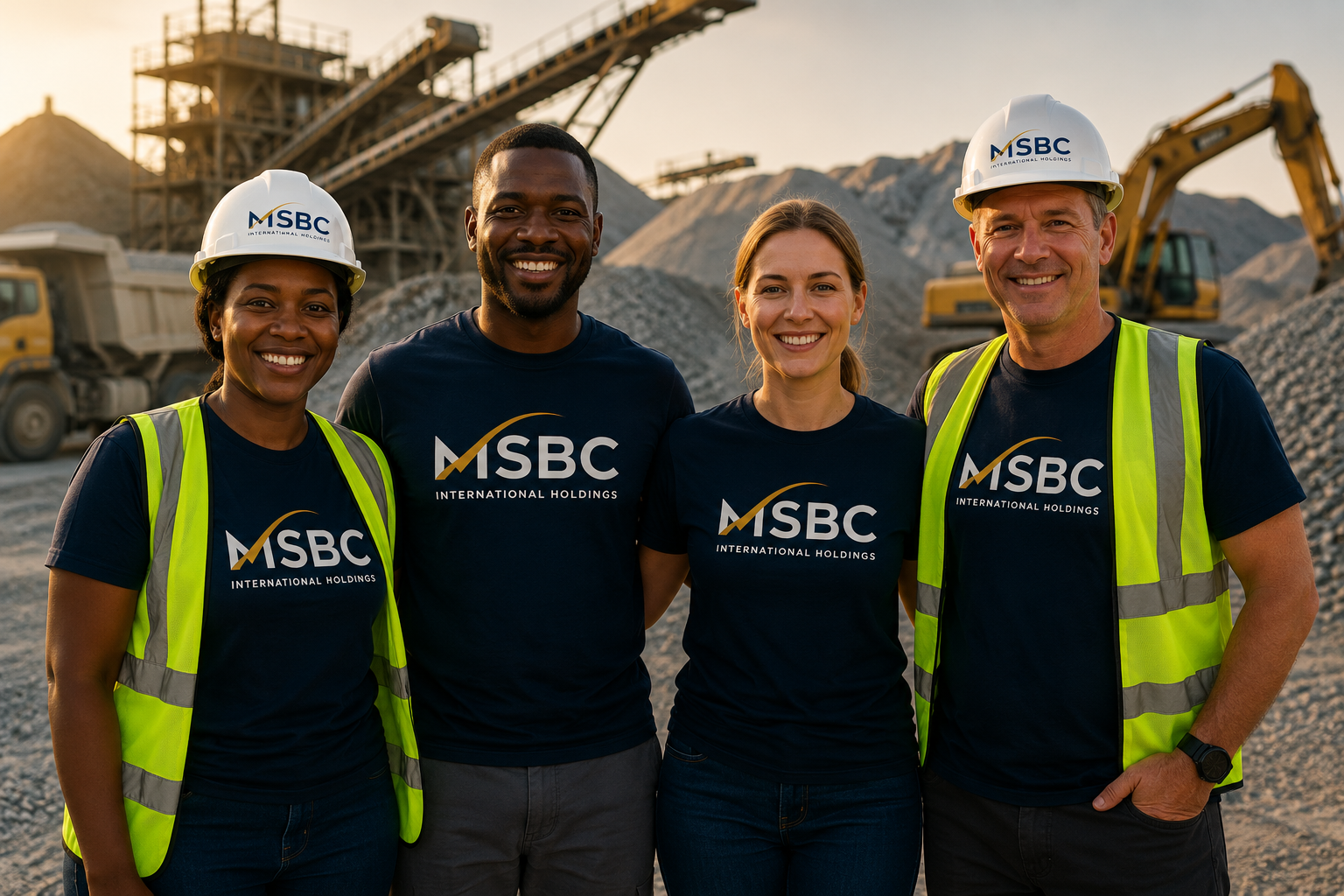 MSBC team members in PPE and hi-vis gear on a quarry site