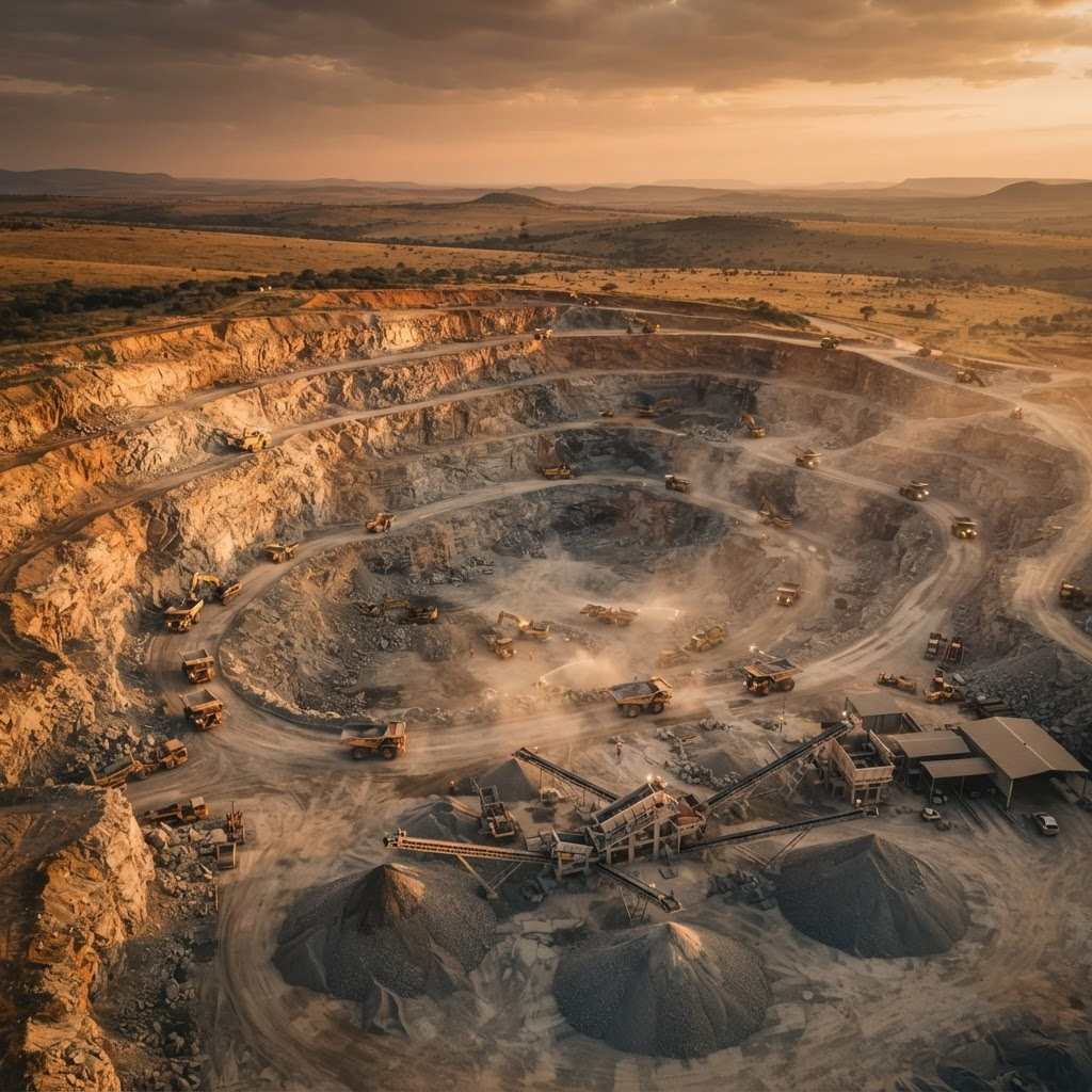 Aerial view of an MSBC aggregate quarry at golden hour