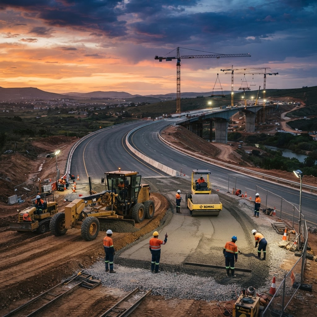 An active MSBC road and bridge infrastructure construction site